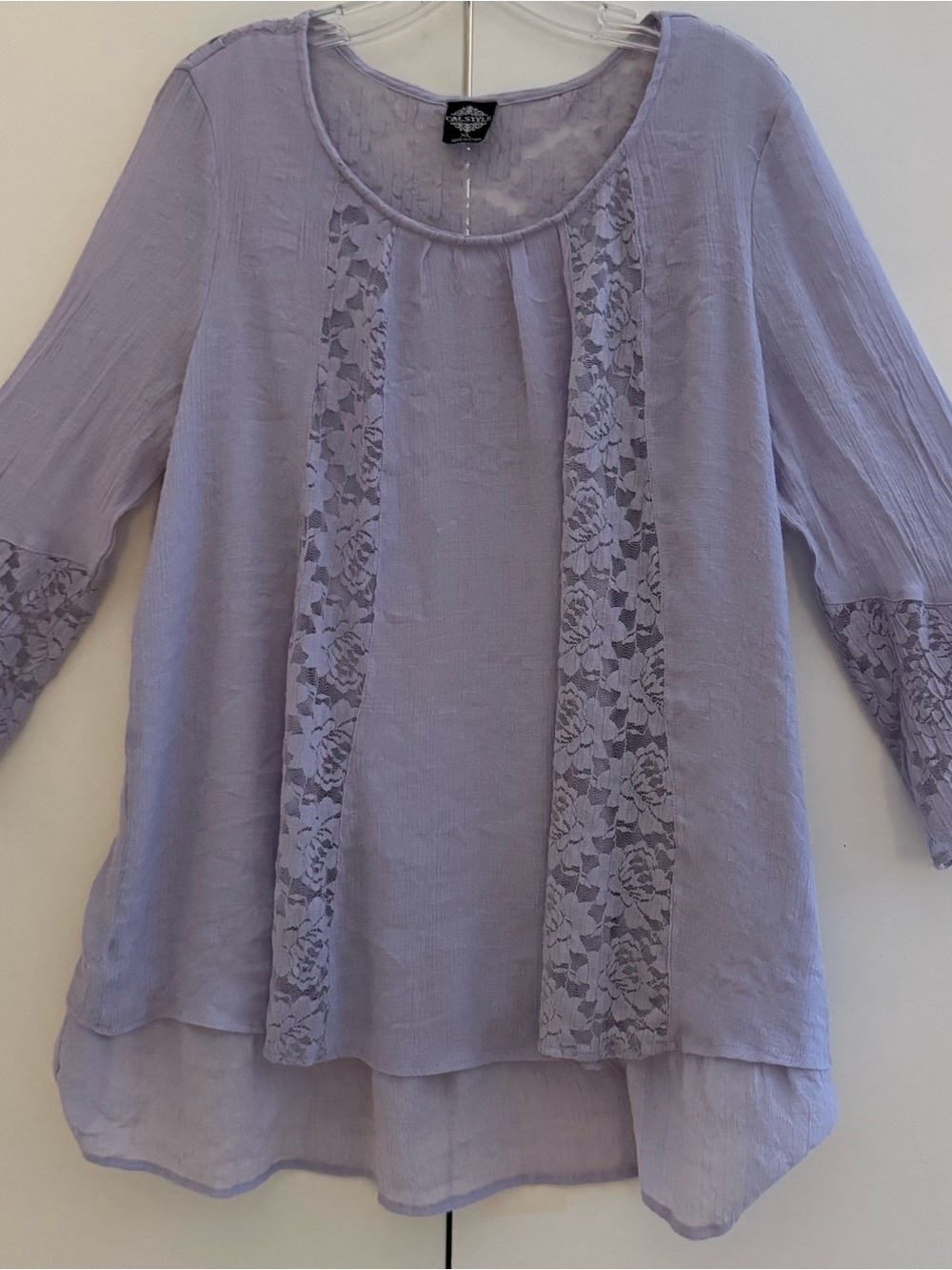 Lavender Lace-Panel Scoop Neck Bell Sleeve Romantic Whimsy Tunic by Calstyle XL